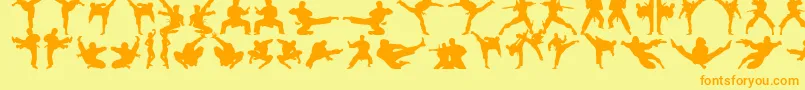 Karatechop-Schriftart – Orangefarbene Schriften auf gelbem Hintergrund