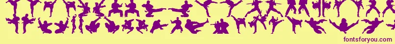 Karatechop-Schriftart – Violette Schriften auf gelbem Hintergrund