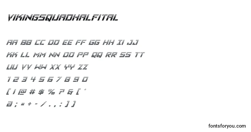 Шрифт Vikingsquadhalfital – алфавит, цифры, специальные символы