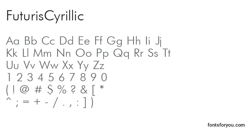 A fonte FuturisCyrillic – alfabeto, números, caracteres especiais