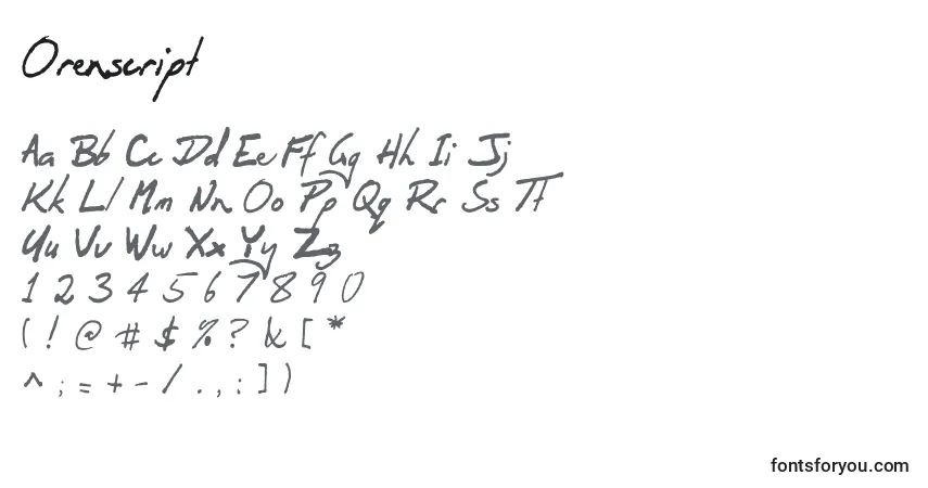 Schriftart Orenscript – Alphabet, Zahlen, spezielle Symbole