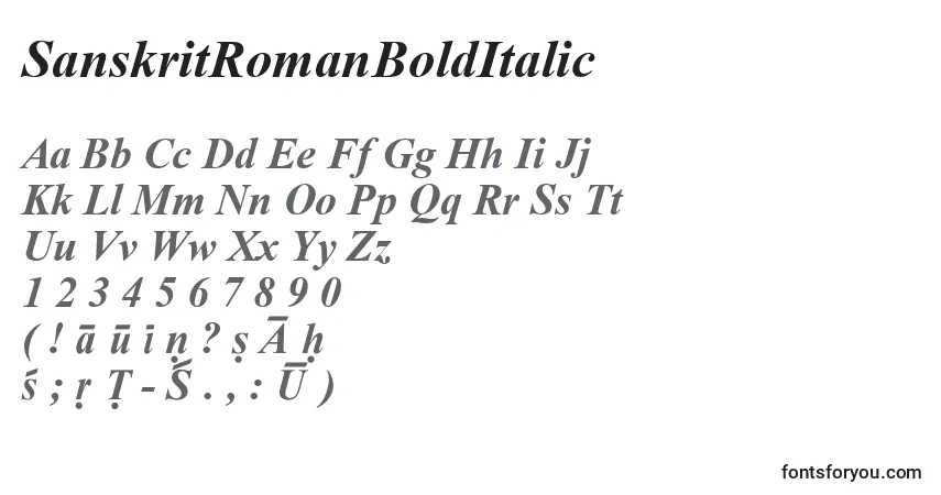 Czcionka SanskritRomanBoldItalic – alfabet, cyfry, specjalne znaki