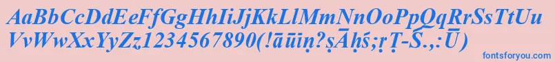 Fonte SanskritRomanBoldItalic – fontes azuis em um fundo rosa