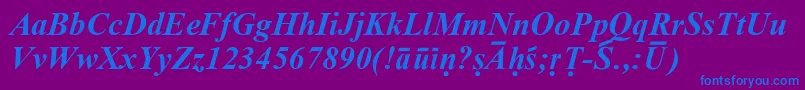Fonte SanskritRomanBoldItalic – fontes azuis em um fundo violeta