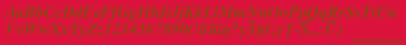 SanskritRomanBoldItalic-Schriftart – Braune Schriften auf rotem Hintergrund
