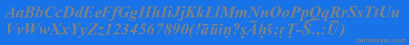 SanskritRomanBoldItalic-Schriftart – Graue Schriften auf blauem Hintergrund