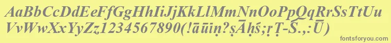 Czcionka SanskritRomanBoldItalic – szare czcionki na żółtym tle