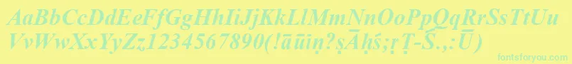 Fonte SanskritRomanBoldItalic – fontes verdes em um fundo amarelo