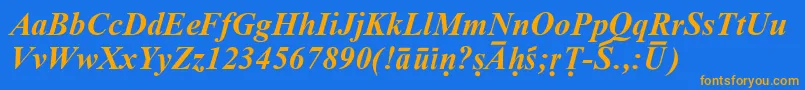 フォントSanskritRomanBoldItalic – オレンジ色の文字が青い背景にあります。