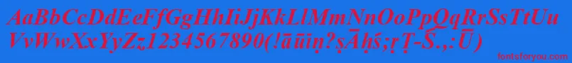 SanskritRomanBoldItalic-Schriftart – Rote Schriften auf blauem Hintergrund