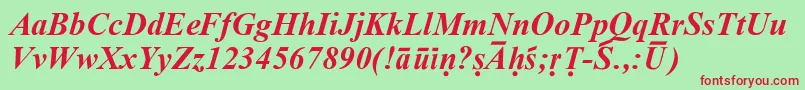 SanskritRomanBoldItalic-fontti – punaiset fontit vihreällä taustalla