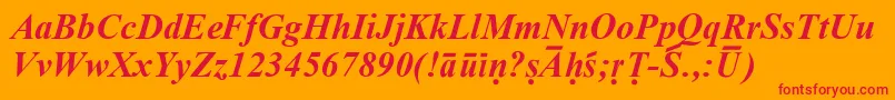 SanskritRomanBoldItalic-Schriftart – Rote Schriften auf orangefarbenem Hintergrund
