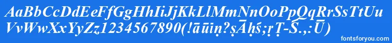 SanskritRomanBoldItalic-Schriftart – Weiße Schriften auf blauem Hintergrund