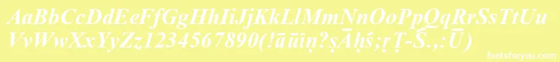 SanskritRomanBoldItalic-fontti – valkoiset fontit keltaisella taustalla