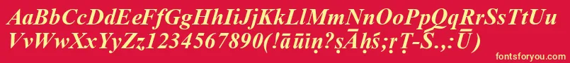 SanskritRomanBoldItalic-Schriftart – Gelbe Schriften auf rotem Hintergrund