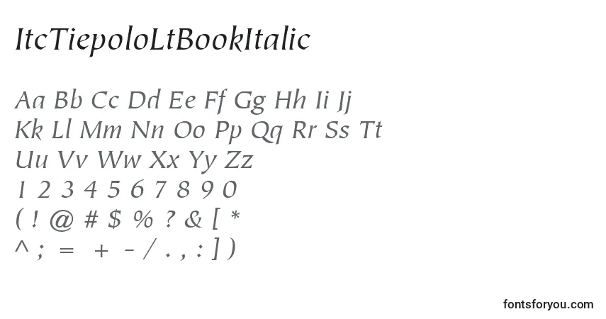 Шрифт ItcTiepoloLtBookItalic – алфавит, цифры, специальные символы