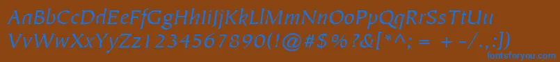 ItcTiepoloLtBookItalic-Schriftart – Blaue Schriften auf braunem Hintergrund