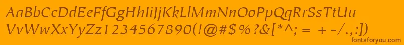ItcTiepoloLtBookItalic-Schriftart – Braune Schriften auf orangefarbenem Hintergrund