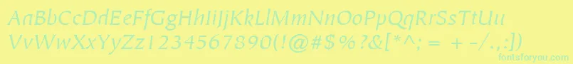 ItcTiepoloLtBookItalic Font – Green Fonts on Yellow Background