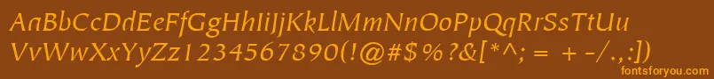 ItcTiepoloLtBookItalic-Schriftart – Orangefarbene Schriften auf braunem Hintergrund