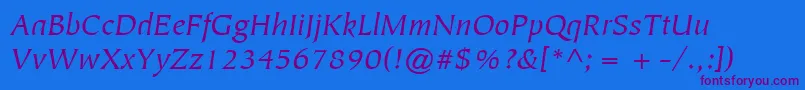 フォントItcTiepoloLtBookItalic – 紫色のフォント、青い背景