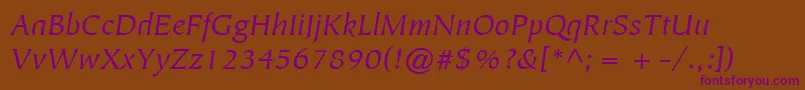 ItcTiepoloLtBookItalic Font – Purple Fonts on Brown Background