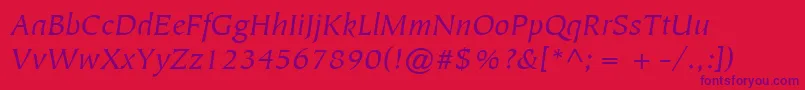 ItcTiepoloLtBookItalic Font – Purple Fonts on Red Background