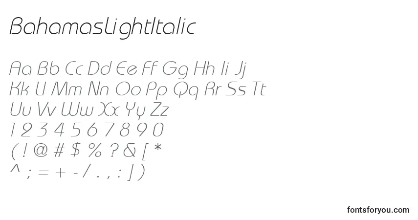 Police BahamasLightItalic - Alphabet, Chiffres, Caractères Spéciaux