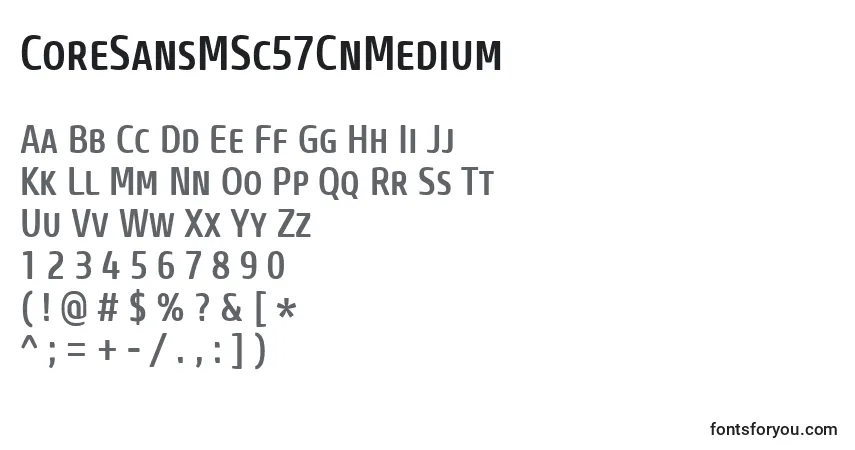 Czcionka CoreSansMSc57CnMedium – alfabet, cyfry, specjalne znaki