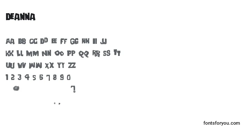 Schriftart Deanna – Alphabet, Zahlen, spezielle Symbole