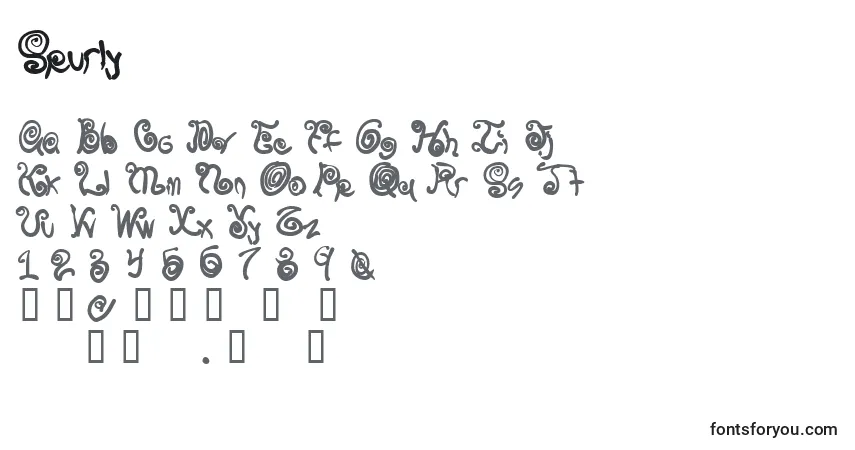 Czcionka Spurly – alfabet, cyfry, specjalne znaki