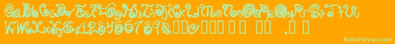 Spurly-Schriftart – Grüne Schriften auf orangefarbenem Hintergrund