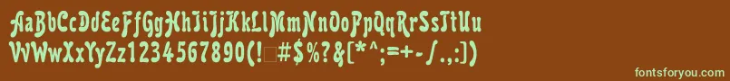 フォントKarollatt – 緑色の文字が茶色の背景にあります。