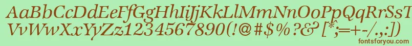 フォントZabriskieinternationalItalic – 緑の背景に茶色のフォント