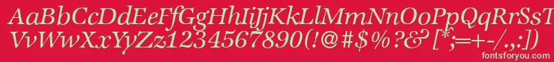 フォントZabriskieinternationalItalic – 赤い背景に緑の文字