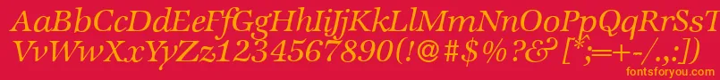 フォントZabriskieinternationalItalic – 赤い背景にオレンジの文字