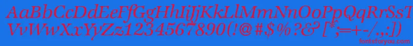 フォントZabriskieinternationalItalic – 赤い文字の青い背景