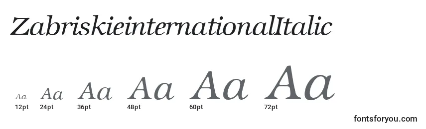 Размеры шрифта ZabriskieinternationalItalic