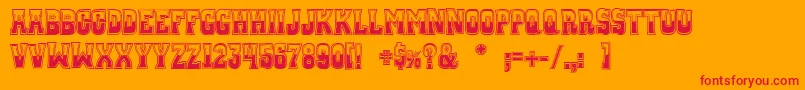WhiskeyTownBuzzed-Schriftart – Rote Schriften auf orangefarbenem Hintergrund