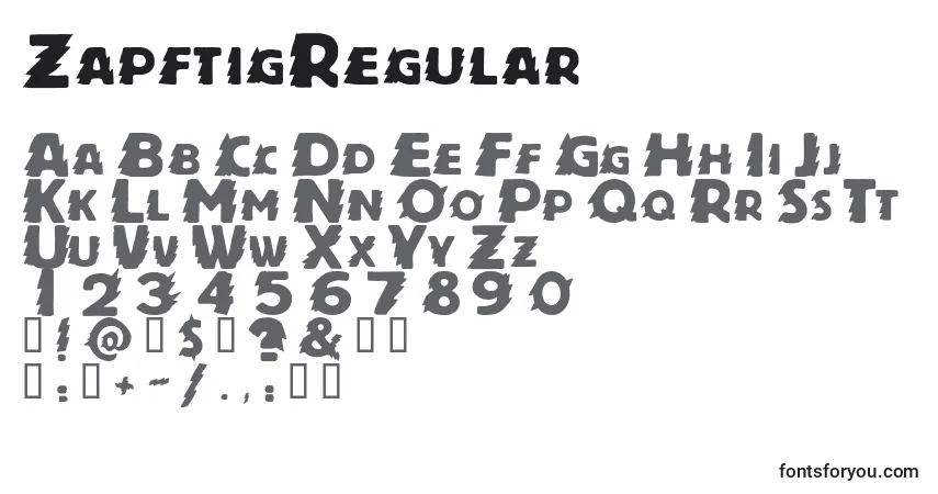 A fonte ZapftigRegular – alfabeto, números, caracteres especiais
