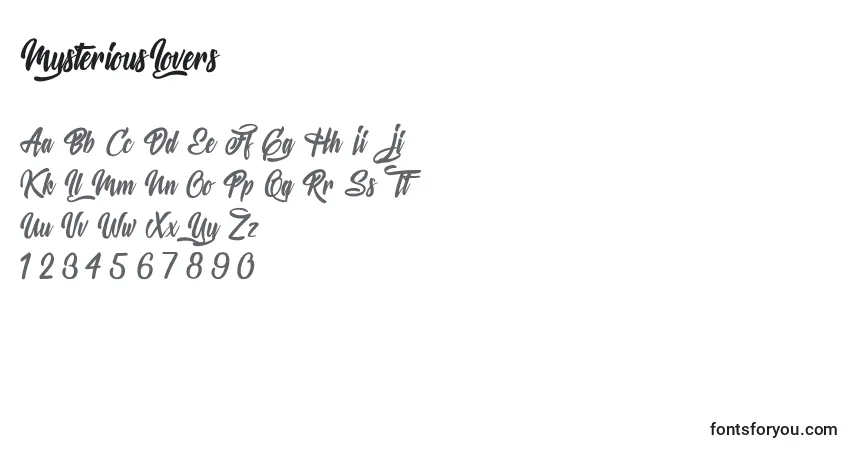 Schriftart MysteriousLovers – Alphabet, Zahlen, spezielle Symbole