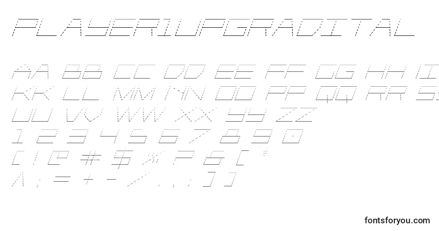 Czcionka Player1upgradital – alfabet, cyfry, specjalne znaki