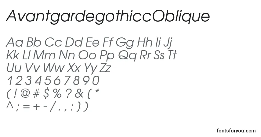 Schriftart AvantgardegothiccOblique – Alphabet, Zahlen, spezielle Symbole