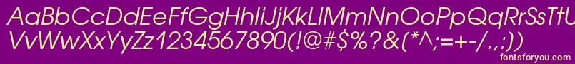 AvantgardegothiccOblique-fontti – keltaiset fontit violetilla taustalla