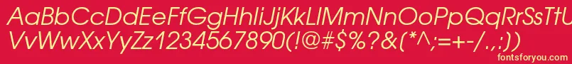 AvantgardegothiccOblique-fontti – keltaiset fontit punaisella taustalla