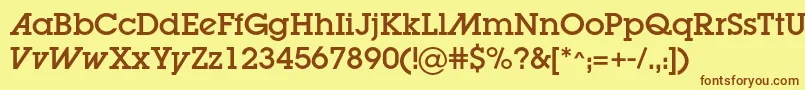 フォントLugaadc – 茶色の文字が黄色の背景にあります。