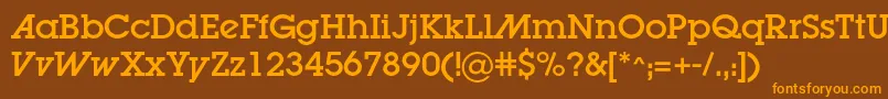フォントLugaadc – オレンジ色の文字が茶色の背景にあります。