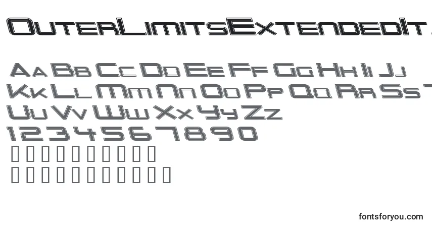 A fonte OuterLimitsExtendedItalic – alfabeto, números, caracteres especiais