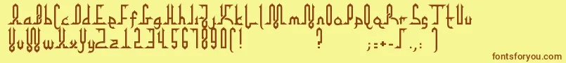 フォントAlphaKufiRegular – 茶色の文字が黄色の背景にあります。