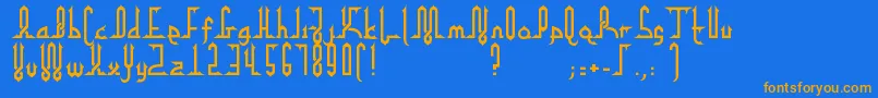 フォントAlphaKufiRegular – オレンジ色の文字が青い背景にあります。